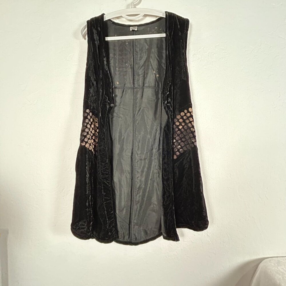 Vintage Blue Fish Womens Black Velvet Vest Size 0 & Skirt Size 1 Set Boho Chic